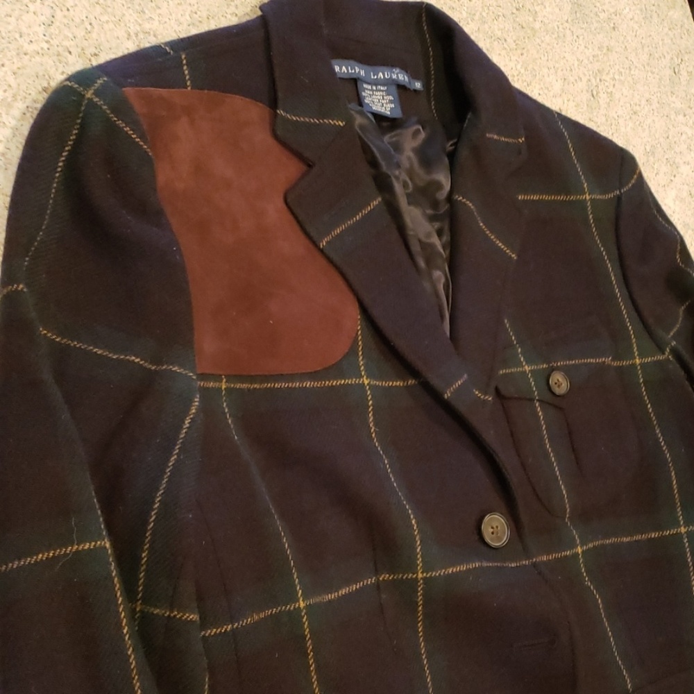 RALPH LAUREN made in Italy plaid wool n real suede EUC blazer - Picture 4 of 11